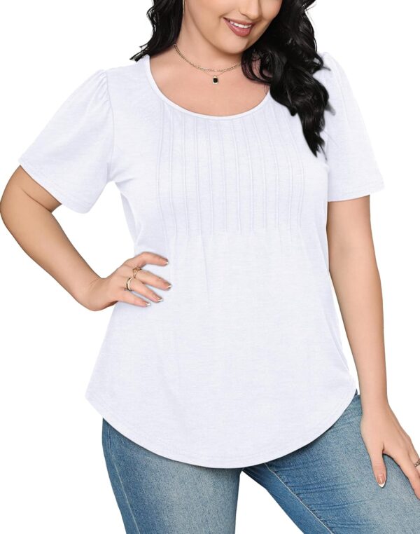OFEEFAN Womens T Shirts Short Sleeve Pleated Dressy Casual Scooped Neck Summer Tops Blouses - Image 5