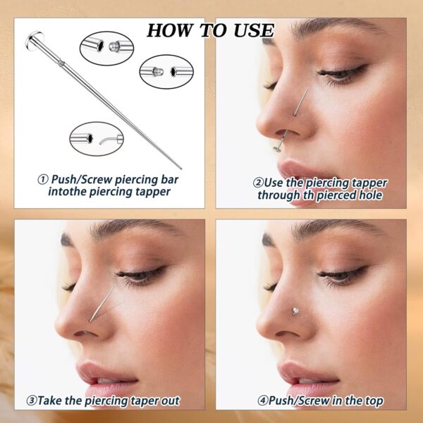Piercing Taper Ball Grabber Tool for Changing Jewelry - 14G 16G 18G 20G Stainless Steel Flat Back Earrings Applicator Tool Threadless Insertion Pin Thread Body Piercing Kit for Ear Nose Lip - Image 7
