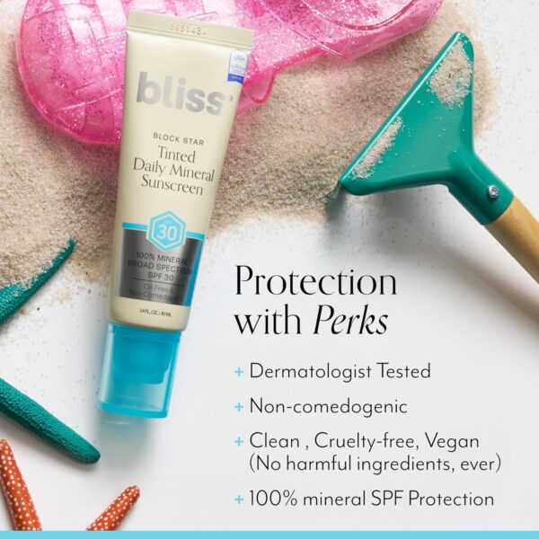 Bliss Block Star SPF 30 Daily Tinted Sunscreen with Zinc Oxide, Sunscreen & Makeup Primer- All Skin Tones - 100% Mineral Broad Spectrum Sunscreen with Titanium Dioxide & Antioxidant Blend,- 1.4 fl oz. - Image 5