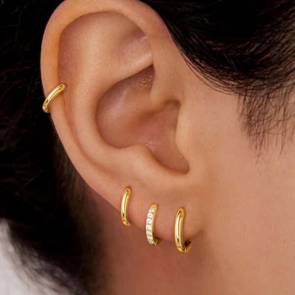 Small Gold Huggie Hoop Earrings Set for Women Men Hypoallergenic 14K Gold Plated Stack Cartilage Earrings, Multiple Piercing Lightweight Mini Thin Cute Dainty Trendy Jewelry Set Gifts for Women - Image 9