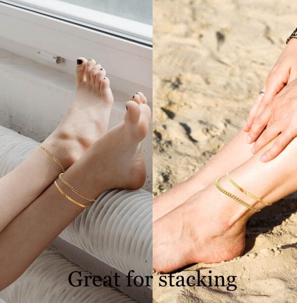 DEARMAY Gold Ankle Bracelets Set for Women Waterproof, 14K Gold Anklets for Women Cuban Link Layered Pack Jewelry Gift - Image 10