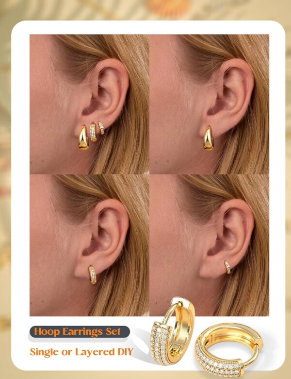LOLIAS Small Chunky Gold Hoop Earrings for Women Hypoallergenic Gold Silver Hoops for Sensitive Ears Non Tarnish 14K Gold Filled Huggie Hoop Earring Stacks for Multiple Piercing Lightweight 3Pairs - Image 5