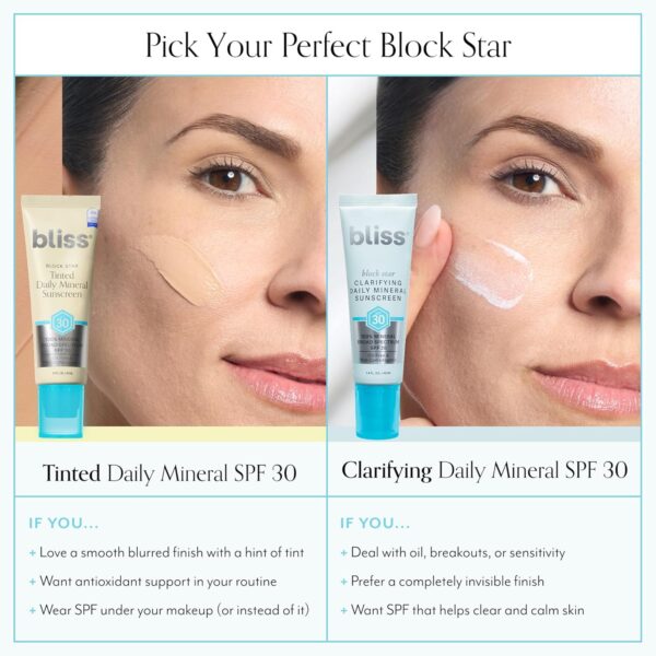 Bliss Block Star SPF 30 Daily Tinted Sunscreen with Zinc Oxide, Sunscreen & Makeup Primer- All Skin Tones - 100% Mineral Broad Spectrum Sunscreen with Titanium Dioxide & Antioxidant Blend,- 1.4 fl oz. - Image 10