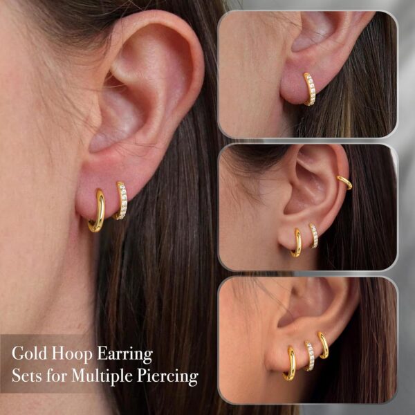 Small Gold Huggie Hoop Earrings Set for Women Men Hypoallergenic 14K Gold Plated Stack Cartilage Earrings, Multiple Piercing Lightweight Mini Thin Cute Dainty Trendy Jewelry Set Gifts for Women - Image 7