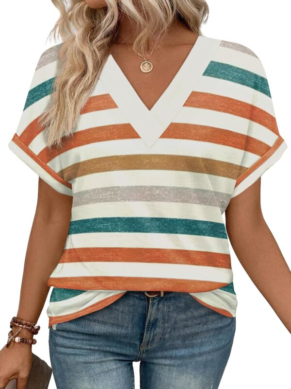 WIHOLL Womens Summer Tops Short Dolman Sleeve Shirts 2025 Fashion V Neck Outfits Clothes - Image 2