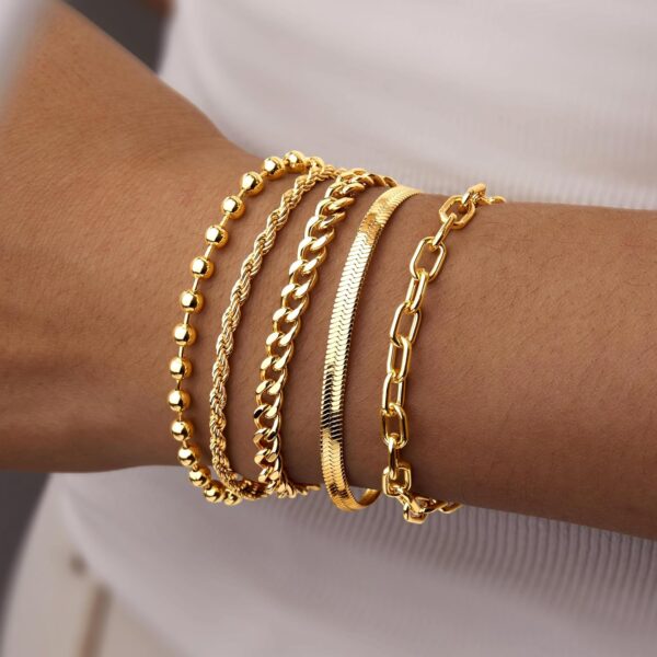 Gold Bracelets for Women,Dainty Bracelets Set for Women Trendy, Gold Bracelets Stack With Beaded, Cuban, Paperclip, Heart, Snake, Rope, Pearl, Cross, Hand Chain, Silver Jewelry Gifts for Women - Image 3