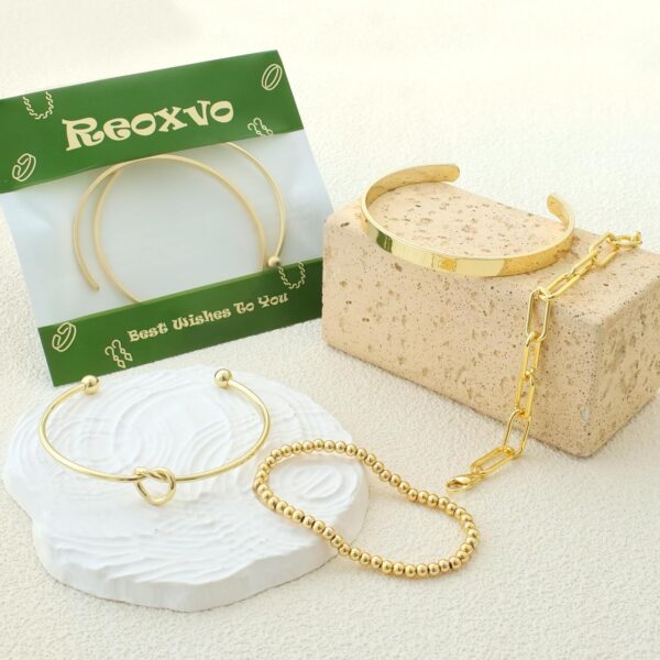 Reoxvo 14K Gold Plated Bangle Cuff Bracelets for Women Non Tarnish Gold Bracelet Stack Jewelry Set for Women Trendy - Image 7