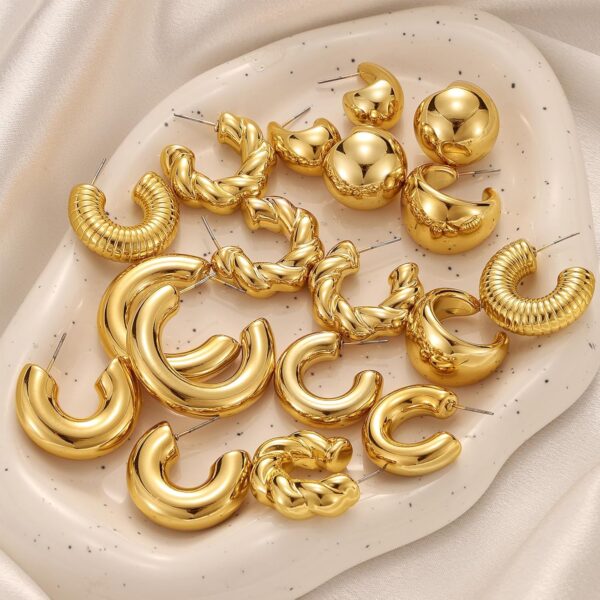 IFKM 24 Pairs Gold Hoop Earrings Set for Women Hypoallergenic Chunky Chain Twisted Open Hoops Dangle Earring Packs for Birthday Party Christmas Fashion Jewelry Gift - Image 5