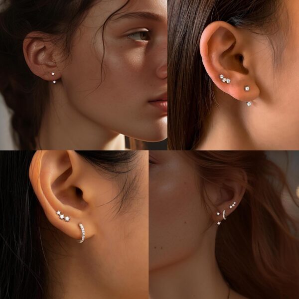 FIASASO Sterling Silver Earrings for Women Trendy 3 Pairs Hypoallergenic Stud Hoop Cartilage Earrings Set Small 925 Earring Stacks Cute Studs Huggie Earring Dainty Silver Jewelry for Sensitive Ears Non Tarnish - Image 8