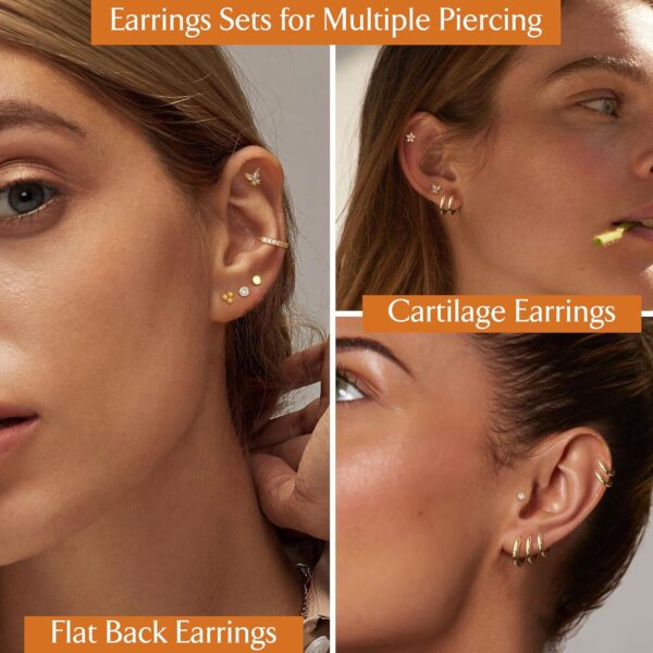 Jstyle Hypoallergenic Surgical Steel Earrings for Sensitive Ears 14K Gold Flat Back Earrings for Women Men Small Stainless Steel Earrings Flatback Stud Hoop Cartilage Earring Set for Multiple Piercing - Image 5