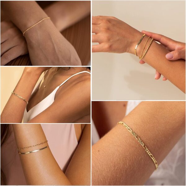 DEARMAY Gold Bracelets for Women Waterproof, 14K Real Gold Jewelry Sets Trendy Thin Dainty Stackable Cuban Link Paperclip Chain Bracelet Pack Fashion Accessories Gifts for Womens - Image 5