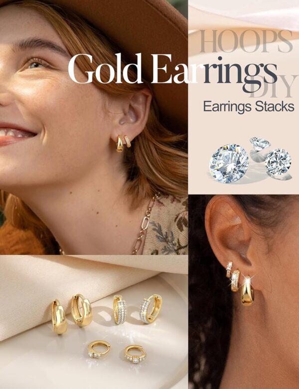 LOLIAS Small Chunky Gold Hoop Earrings for Women Hypoallergenic Gold Silver Hoops for Sensitive Ears Non Tarnish 14K Gold Filled Huggie Hoop Earring Stacks for Multiple Piercing Lightweight 3Pairs - Image 8
