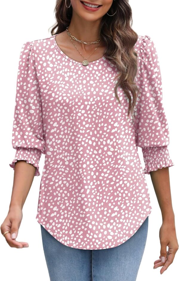 XIEERDUO Blouses for Women Dressy Casual 3/4 Length Sleeve Womens Tops with Smocked Cuffs - Image 5