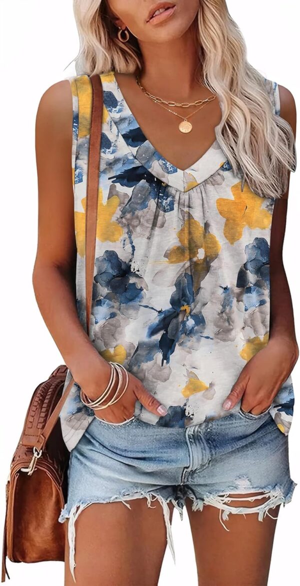 OFEEFAN Tank Top for Women Loose Fit Sleeveless Shirts V Neck Summer Clothes Ruched Women's Tees and Tanks Curved Hem - Image 6