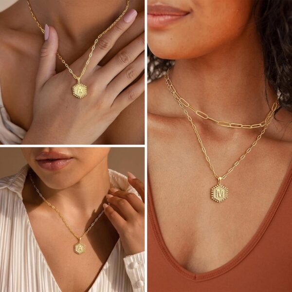 M MOOHAM Dainty Gold Necklace for Women - 14K Solid Gold Over Layering Necklaces for Women Cute Hexagon Letter Initial Necklaces for Women Gold Layered Necklaces for Women Jewelry Gifts - Image 5