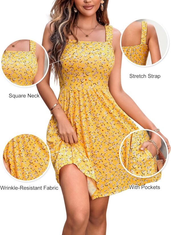 HUHOT Women's Summer Casual Square Neck Dress with Pocket Cute Sleeveless High Waist A-line Sundress Midi Dresses - Image 6