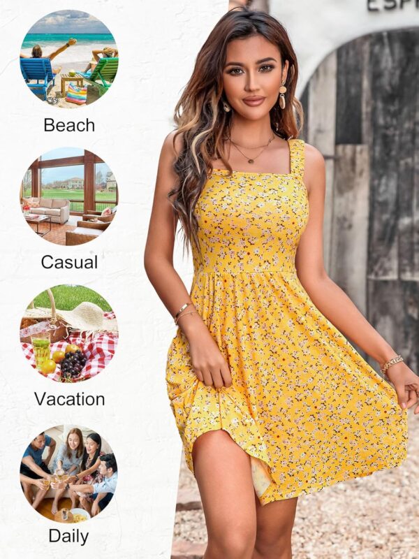 HUHOT Women's Summer Casual Square Neck Dress with Pocket Cute Sleeveless High Waist A-line Sundress Midi Dresses - Image 5