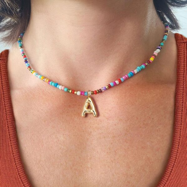 VRIUA Colorful Initial Necklaces for Women – Bubble Necklace Handmade Beaded Necklace Dainty Cute Beach Boho Necklaces for Women Trendy Jewelry Choker Necklace - Image 3
