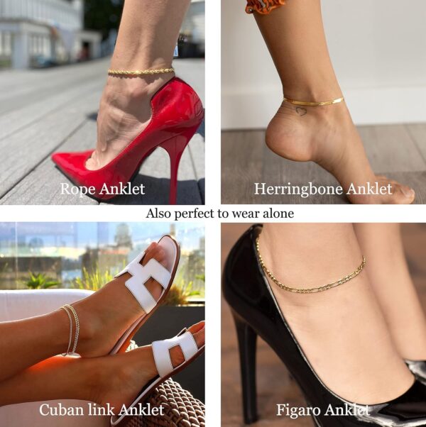 DEARMAY Gold Ankle Bracelets Set for Women Waterproof, 14K Gold Anklets for Women Cuban Link Layered Pack Jewelry Gift - Image 8