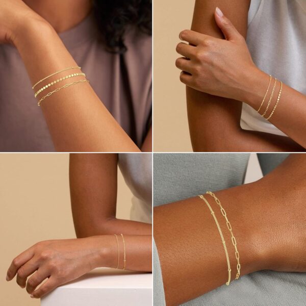 Gold Bracelets for Women, 14K Dainty Gold Plated Stackable Bracelets for Women Trendy Waterproof CZ Tennis Bracelet Set Tiny Heart Paperclip Box Chain Adjustable Bracelets Minimalist Cute Jewelry - Image 5