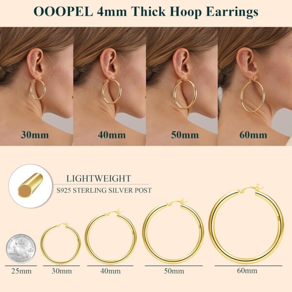 4mm Thick Gold Chunky Earrings Steling Silver Post Hoops Earrings For Women Hollow Tube Hoops Earrings Thick Gold Hoop Earrings Hypoallergenic Lightweight Gold Hoop Large Earrings 20/30/40/50/60MM - Image 4