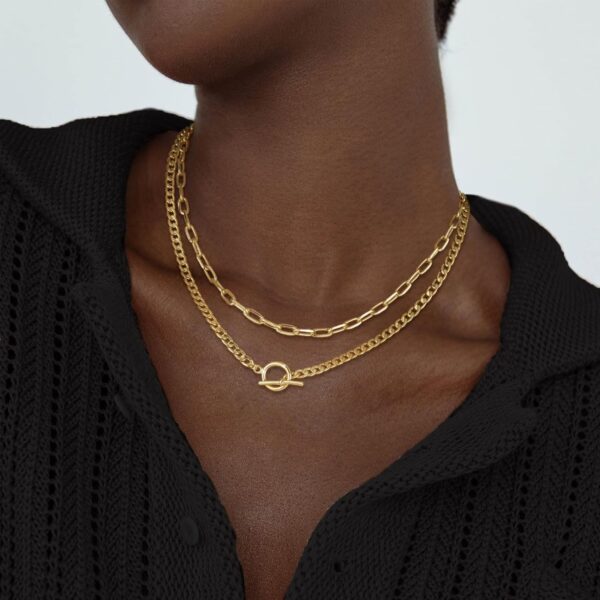 CHESKY Gold Layered Necklaces for Women, 14K Dainty Gold Chain Necklace Women Trendy Cuban Link Paperclip Chain Toggle Clasp Necklace Fashion Chunky Jewelry for Women - Image 3