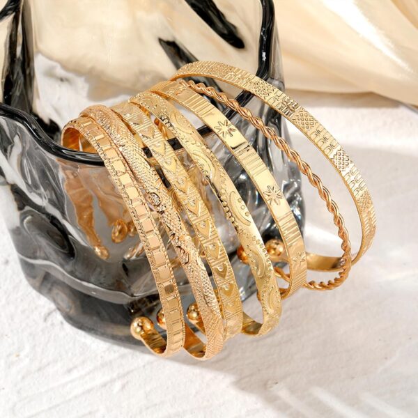 IFKM Gold Bangle Bracelets For Women, 14k Gold Plated Multi Layer Stackable Cuff Bracelet Set, Trendy Elegance Charms Non Tarnish Minimalist Textured Boho Jewelry Gift for Women - Image 5