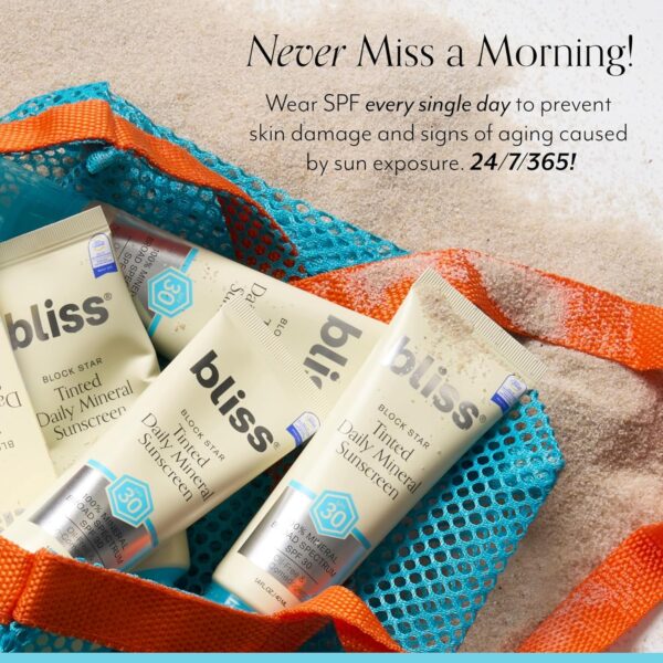 Bliss Block Star SPF 30 Daily Tinted Sunscreen with Zinc Oxide, Sunscreen & Makeup Primer- All Skin Tones - 100% Mineral Broad Spectrum Sunscreen with Titanium Dioxide & Antioxidant Blend,- 1.4 fl oz. - Image 6