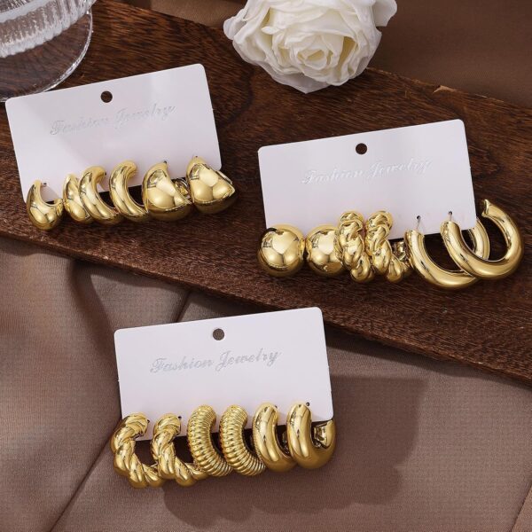 IFKM 24 Pairs Gold Hoop Earrings Set for Women Hypoallergenic Chunky Chain Twisted Open Hoops Dangle Earring Packs for Birthday Party Christmas Fashion Jewelry Gift - Image 7