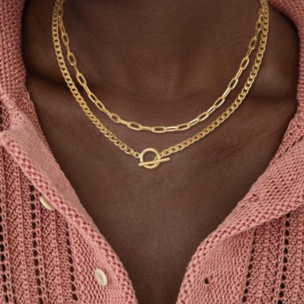 CHESKY Gold Layered Necklaces for Women, 14K Dainty Gold Chain Necklace Women Trendy Cuban Link Paperclip Chain Toggle Clasp Necklace Fashion Chunky Jewelry for Women - Image 4