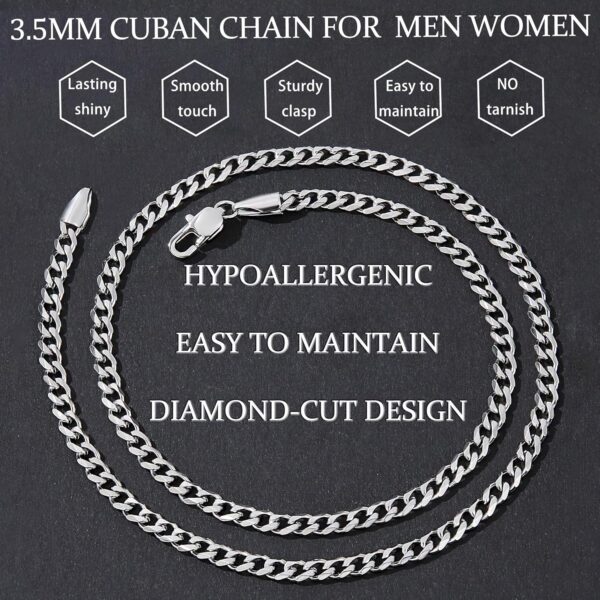 Fiusem 3.5mm Cuban Link Chains for Men, Silver Tone/Black/14K Gold Plated Stainless Steel Necklace Chain, Mens Necklace 16, 18, 20, 22, 24, 26, 28 Inch - Image 6