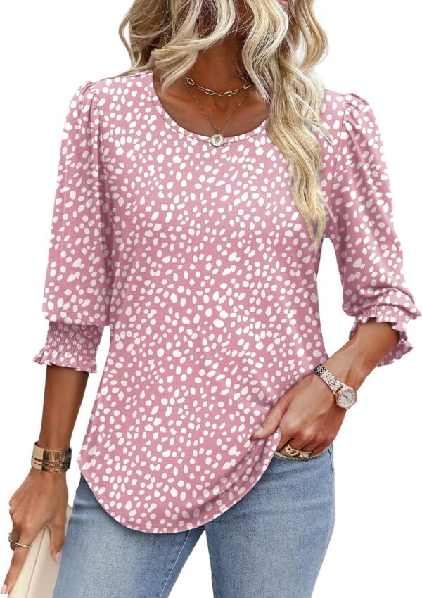 XIEERDUO Blouses for Women Dressy Casual 3/4 Length Sleeve Womens Tops with Smocked Cuffs - Image 3