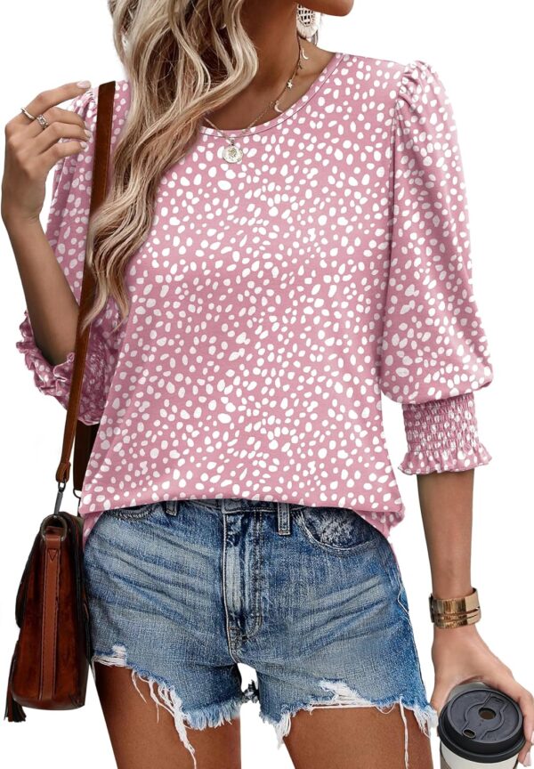 XIEERDUO Blouses for Women Dressy Casual 3/4 Length Sleeve Womens Tops with Smocked Cuffs - Image 4