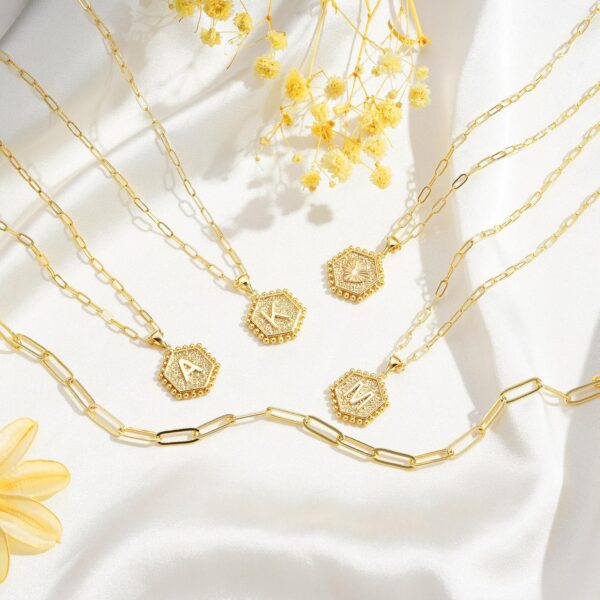 M MOOHAM Dainty Gold Necklace for Women - 14K Solid Gold Over Layering Necklaces for Women Cute Hexagon Letter Initial Necklaces for Women Gold Layered Necklaces for Women Jewelry Gifts - Image 8