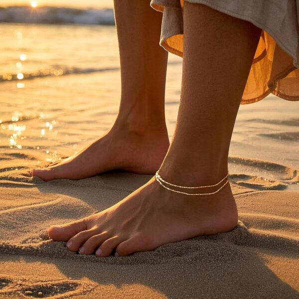 DEARMAY Dainty Layered Gold Ankle Bracelets for Women, Waterproof 14K Gold Plated Link Chain Anklets Non Tarnish Set Pack Summer Beach Jewelry Gift - Image 5