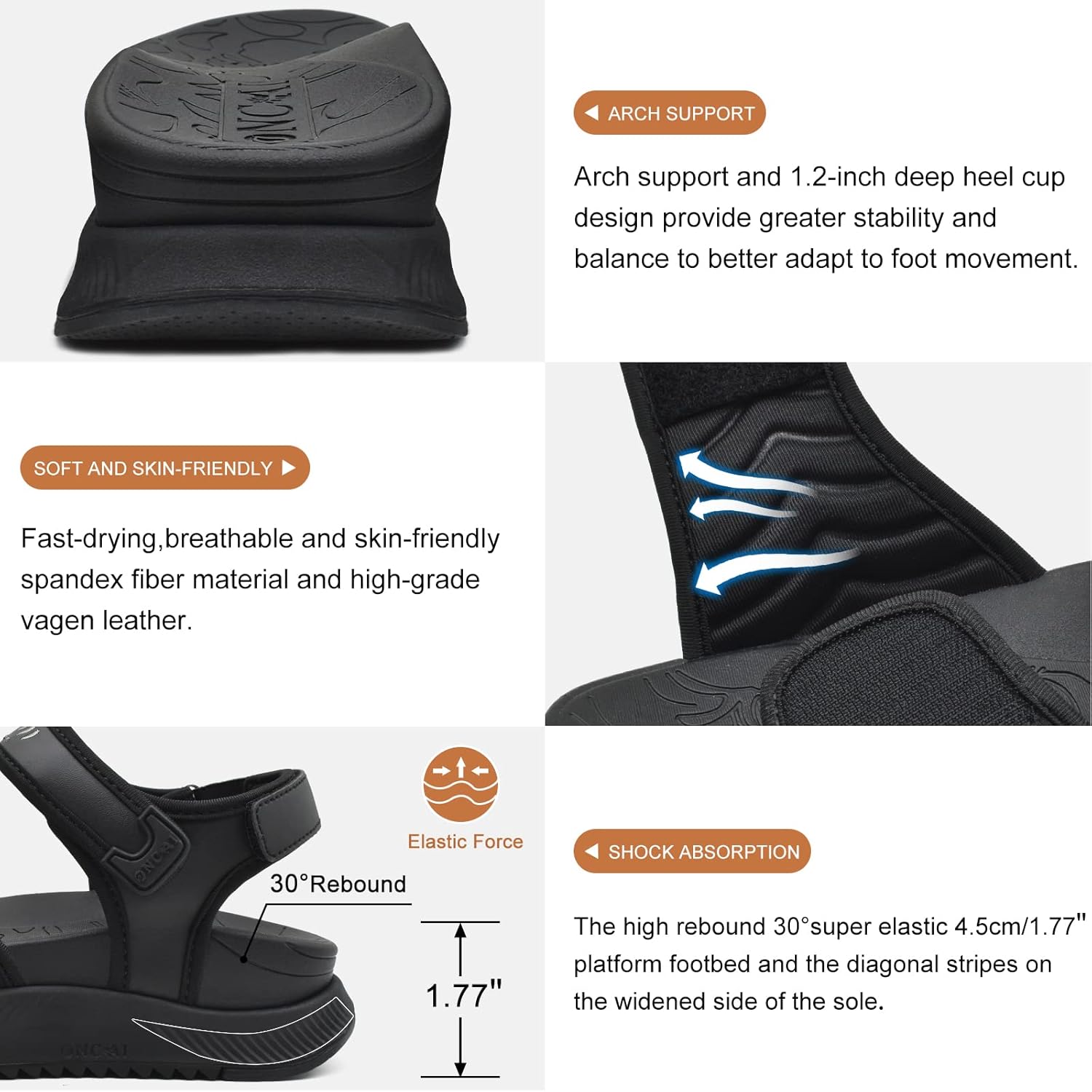 ONCAI Walking Sandals Women,Arch Support Hiking Sandals with Orthotic Outdoor Footbed for Plantar Fasciitis,Water Athletic Platform Sandalias Mujer with 3 Adjustable Strap (US Size 6-12) - Image 3