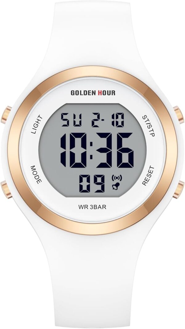 GOLDEN HOUR Waterproof Sport Women's Digital Chronograph Silicone Strap Watch - Image 3
