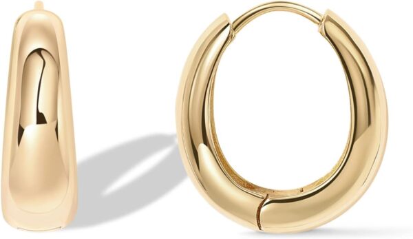 PAVOI 14K Gold Plated Sterling Silver Post Small Chunky Hoops Earrings | Thick Lightweight Gold Hoop Earrings for Women - Image 2