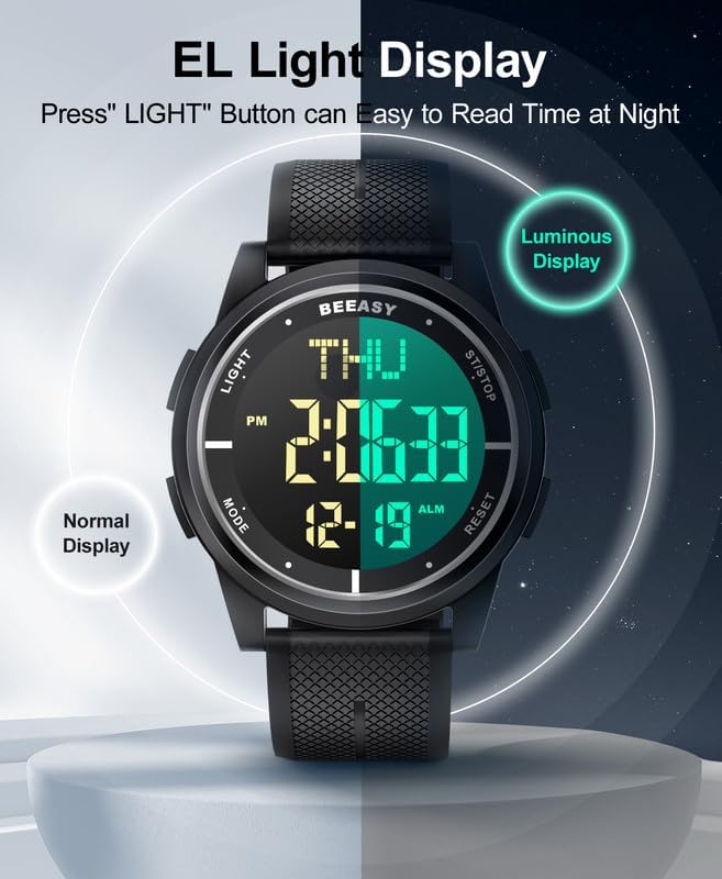 Beeasy Digital Watch Waterproof with Stopwatch Alarm Countdown Dual Time, Ultra-Thin Super Wide-Angle Display Digital Wrist Watches for Men Women - Image 6