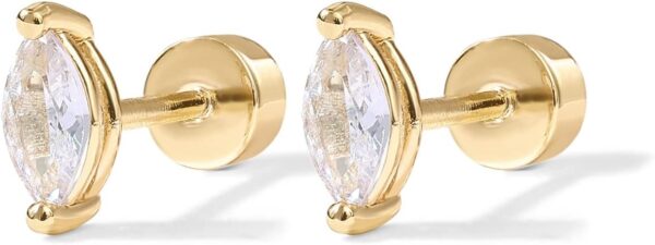 PAVOI 14K Gold Plated Sterling Silver Posts Dainty Mini Multi-Shape Flat Back Stud Earring Pack for Women | Helix Cartilage Piercing Jewelry - Image 4