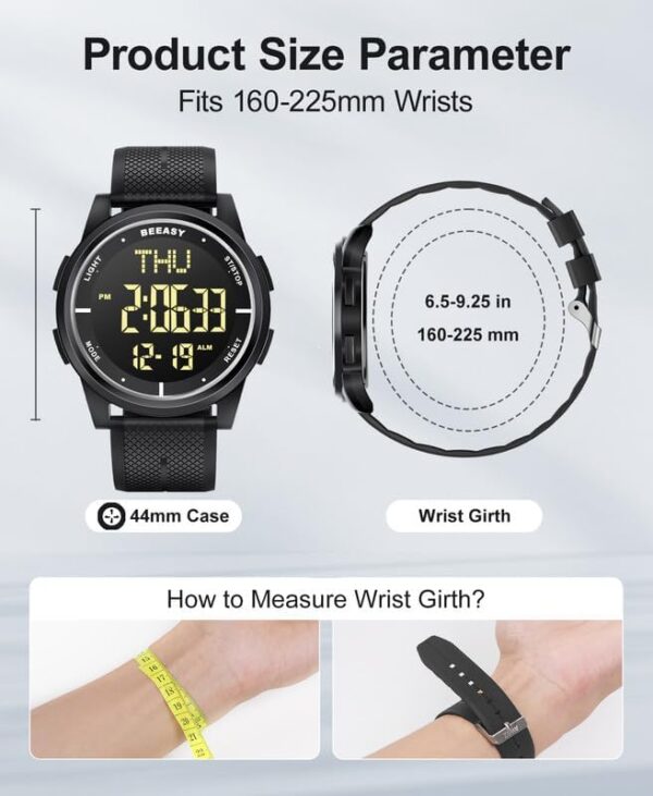 Beeasy Digital Watch Waterproof with Stopwatch Alarm Countdown Dual Time, Ultra-Thin Super Wide-Angle Display Digital Wrist Watches for Men Women - Image 7
