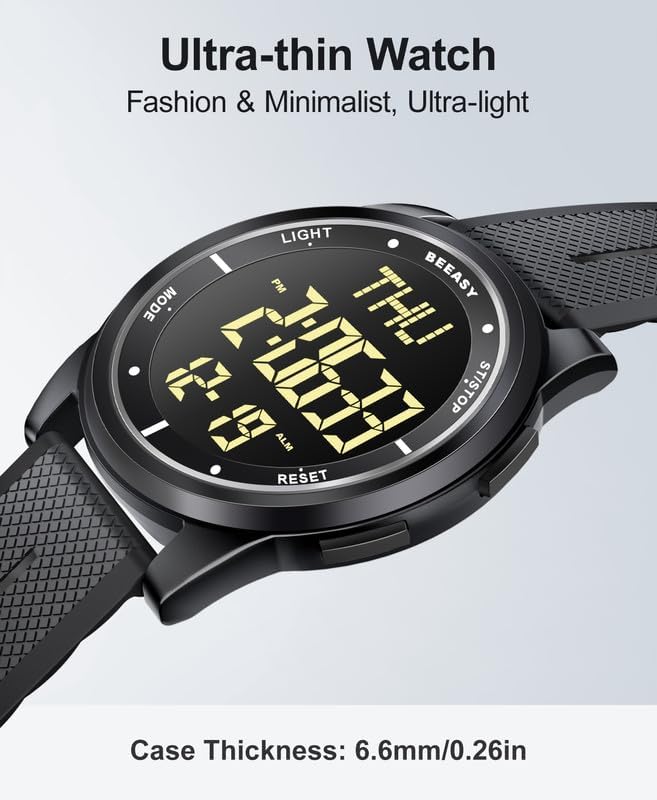 Beeasy Digital Watch Waterproof with Stopwatch Alarm Countdown Dual Time, Ultra-Thin Super Wide-Angle Display Digital Wrist Watches for Men Women - Image 5