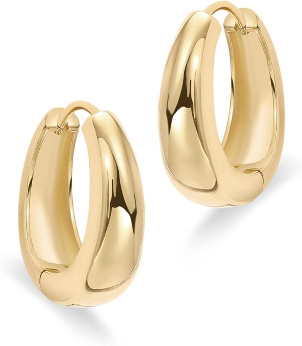 PAVOI 14K Gold Plated Sterling Silver Post Small Chunky Hoops Earrings | Thick Lightweight Gold Hoop Earrings for Women - Image 4