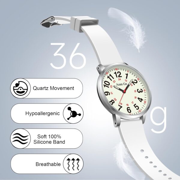 Asan Ge Nurse Watch for Nurse Medical Professionals Students Doctors Women Men Waterproof Watch 24 Hour Military Time Luminouse Easy to Read Dial with Second Hand - Image 4