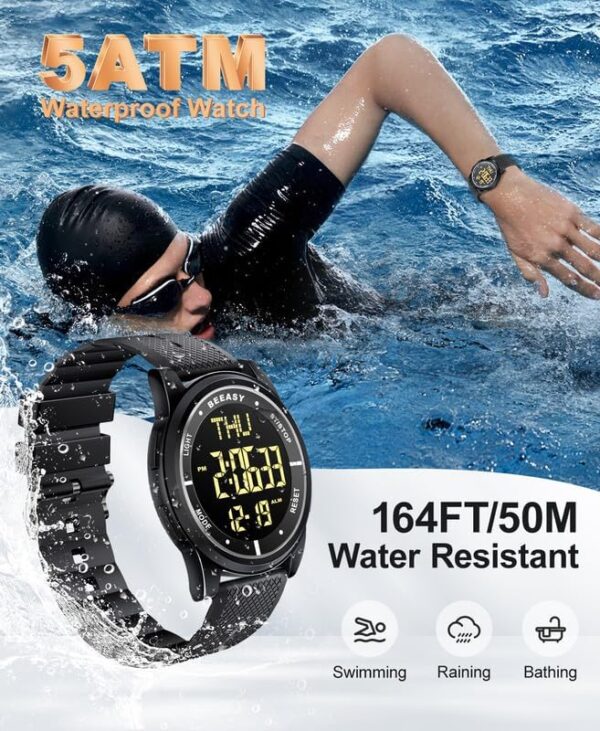 Beeasy Digital Watch Waterproof with Stopwatch Alarm Countdown Dual Time, Ultra-Thin Super Wide-Angle Display Digital Wrist Watches for Men Women - Image 3