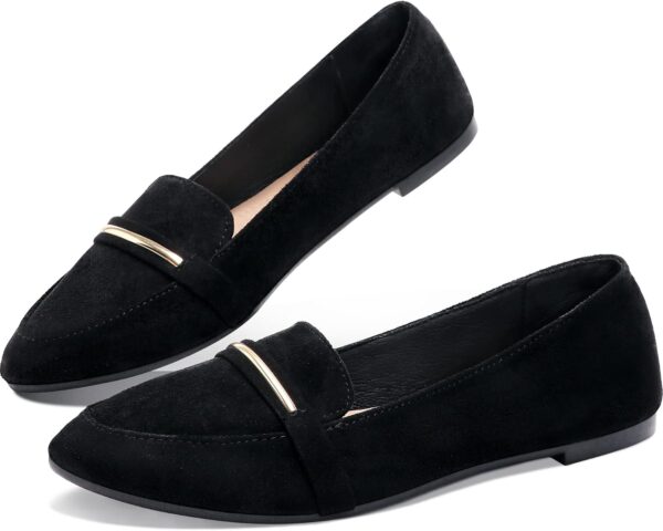 Obtaom Women's Pointy Toe Loafer Flat Comfortable Faux Suede Work Shoes,Cute Penny Loafer Slip On Ballet Flat - Image 2