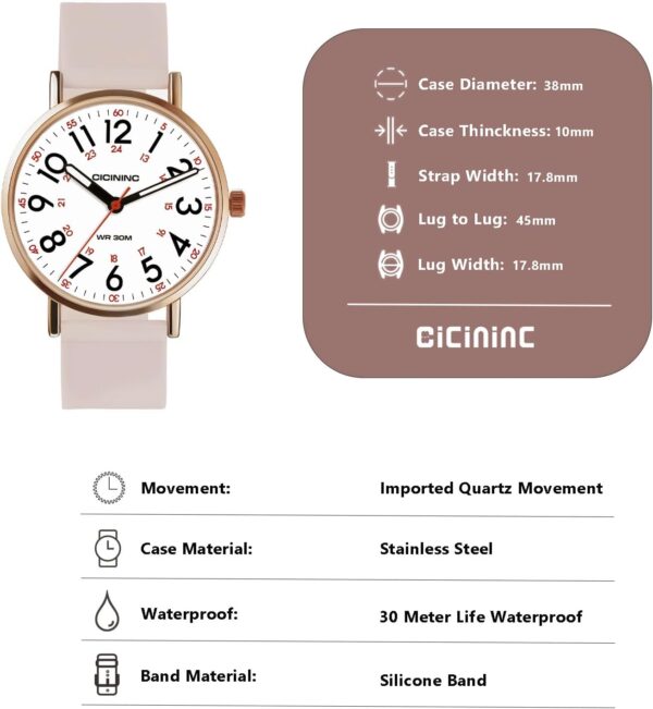 Nurse Watch for Women&Men,Analog Nursing Watches with 12/24 Hour Military Time,Second Hand - Image 7