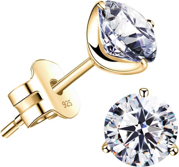"STUNNING FLAME" 18K Gold Plated Silver Brilliant Cut Simulated Diamond Cubic Zirconia Stud Earrings - Image 2