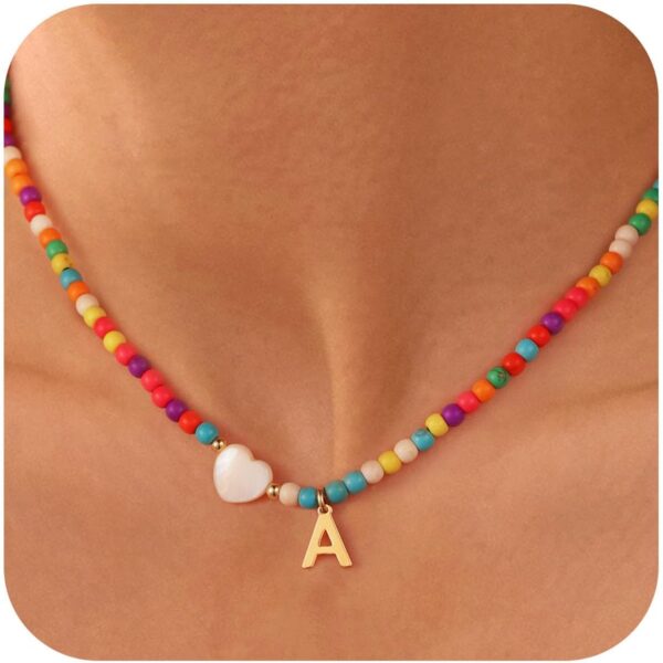 Ursteel Colorful Initial Cute Necklaces for Girls - Trendy Beaded Choker Necklace for Women Teen Girl, Personalized Letter Initial Gifts for Women Kids Jewelry - Image 2