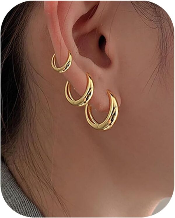 3Pairs Gold Hoop Earrings Set for Women Trendy Chunky Huggie Dainty Earrings Jewelry for Women Teens - Image 10